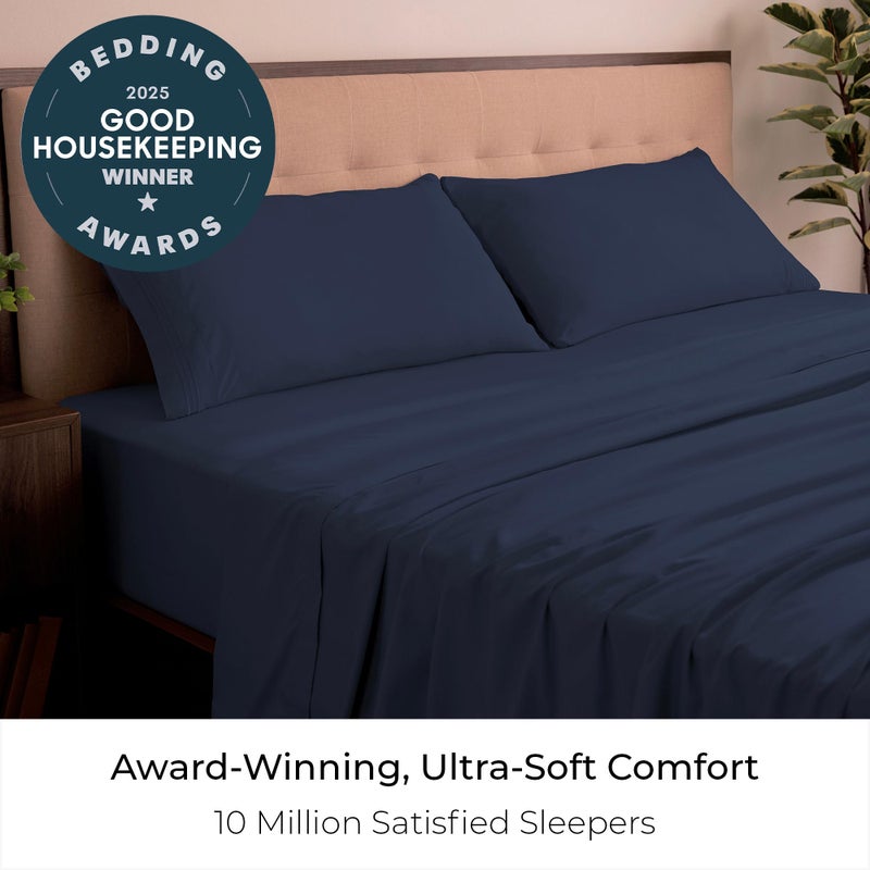 Mellanni California King Sheets Set - 4 PC Iconic Collection Bedding - Hotel Luxury, Extra Soft, Cooling Bed Sheets - Wrinkle, Fade, Stain Resistant (Cal King, Navy Blue) - Image 2